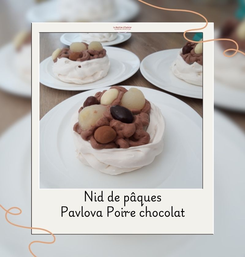 nid de pâques pavlova poire chocolat 800x840