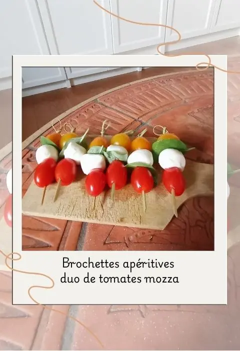 Brochettes tomates mozzarella basilic