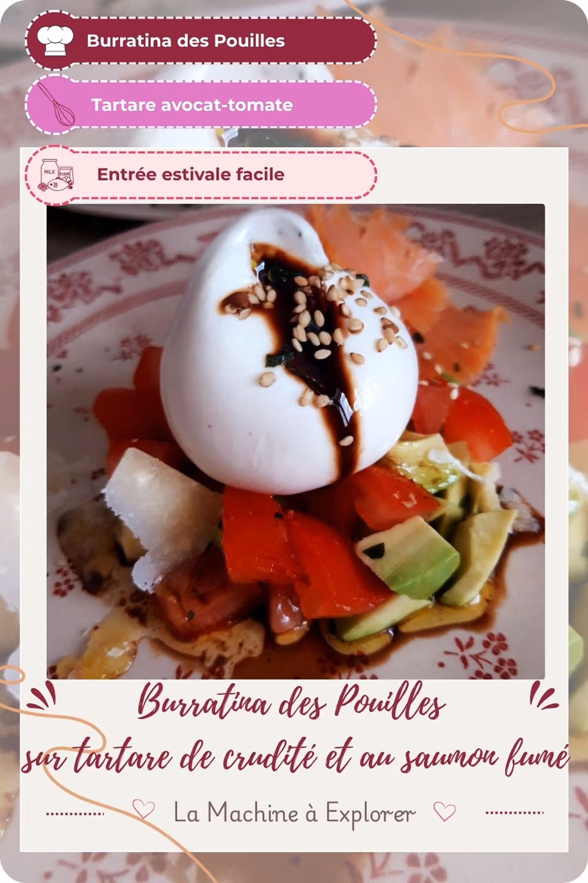 Burratina sur tartare de crudités et saumon fumé