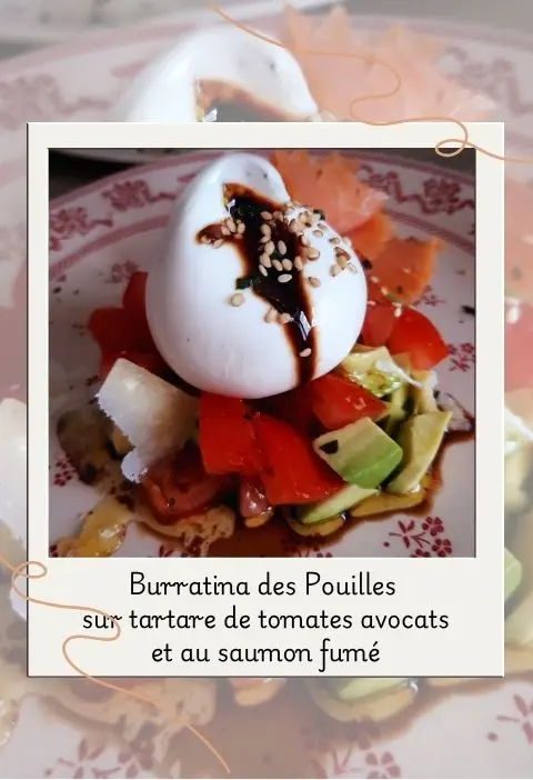 Burratina sur tartare de crudités et saumon fumé